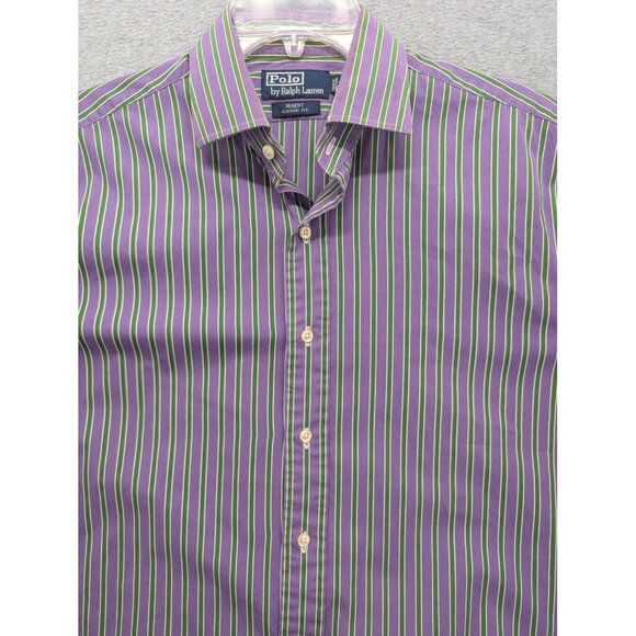 Polo Ralph Lauren Shirt Mens Large Purple Green Striped Regent Classic Fit Dress - Picture 2 of 8